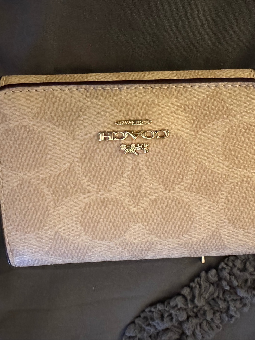 Coach Signature Pebbled Wallet in Light Brown with Gold Logo